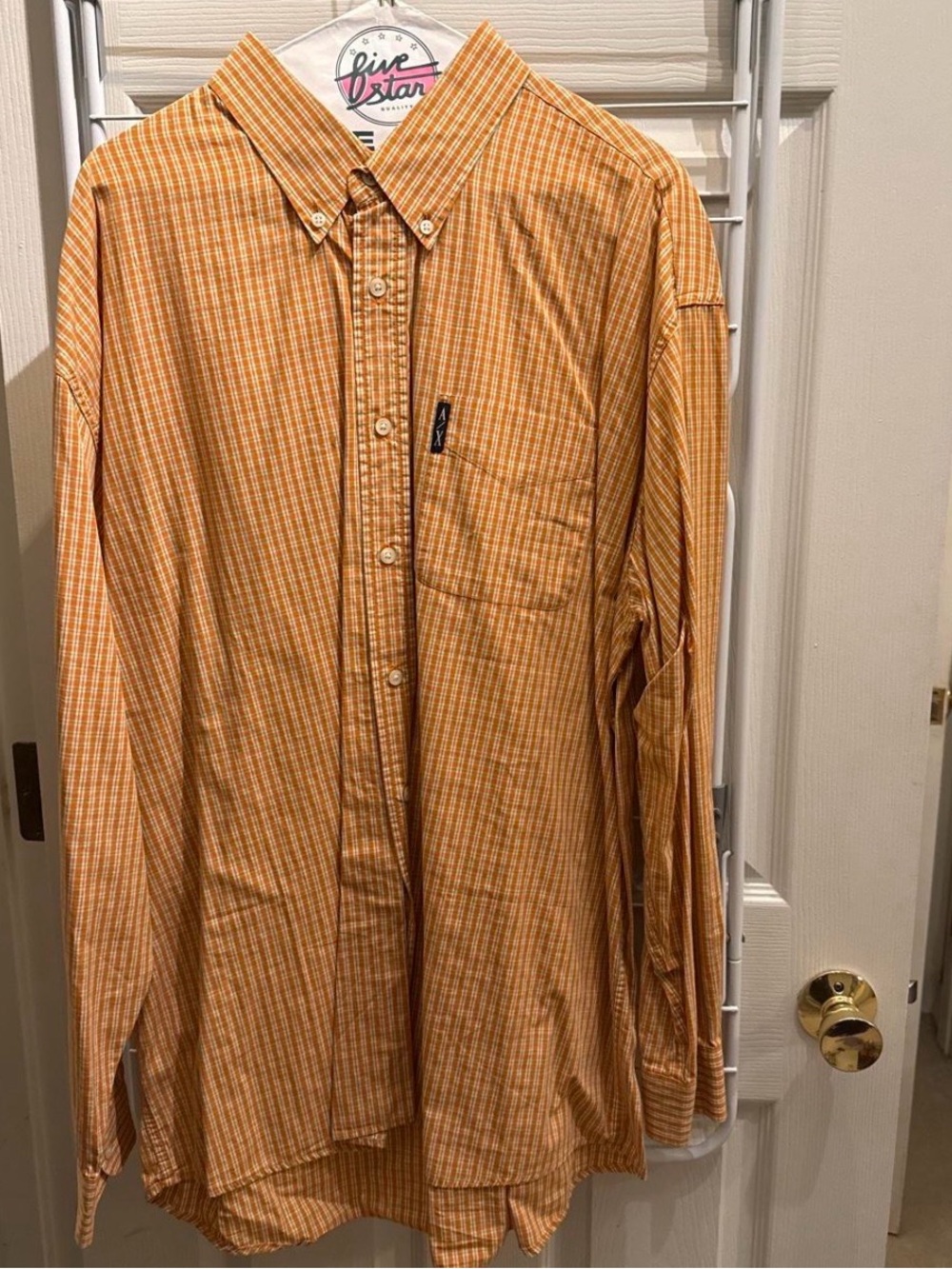Armani Exchange Men's Orange Plaid Button-Down Shirt